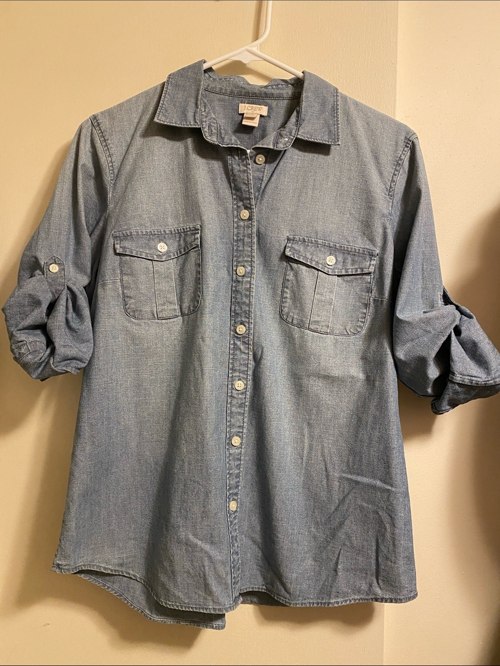 J. Crew Grey Blue Chambray Cotton Button-Up Shirt MP - Picture 2 of 13